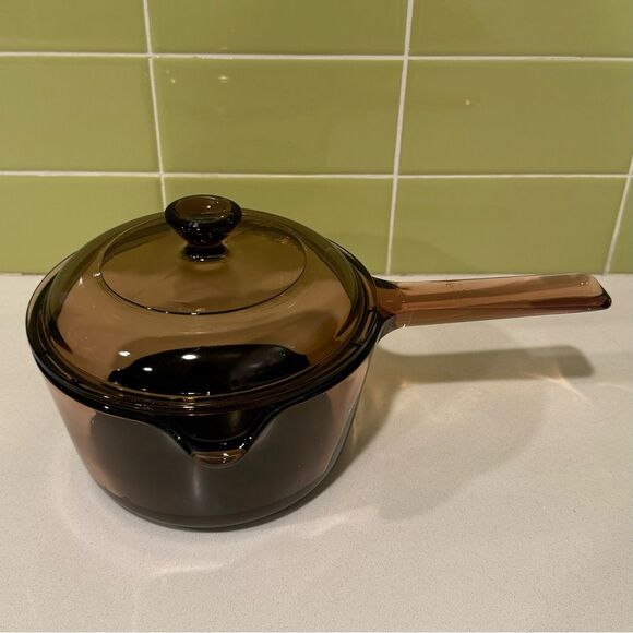 Vintage Amber Visions Sauce Pan with Teflon Bottom and Lid - Pyrex/Corning